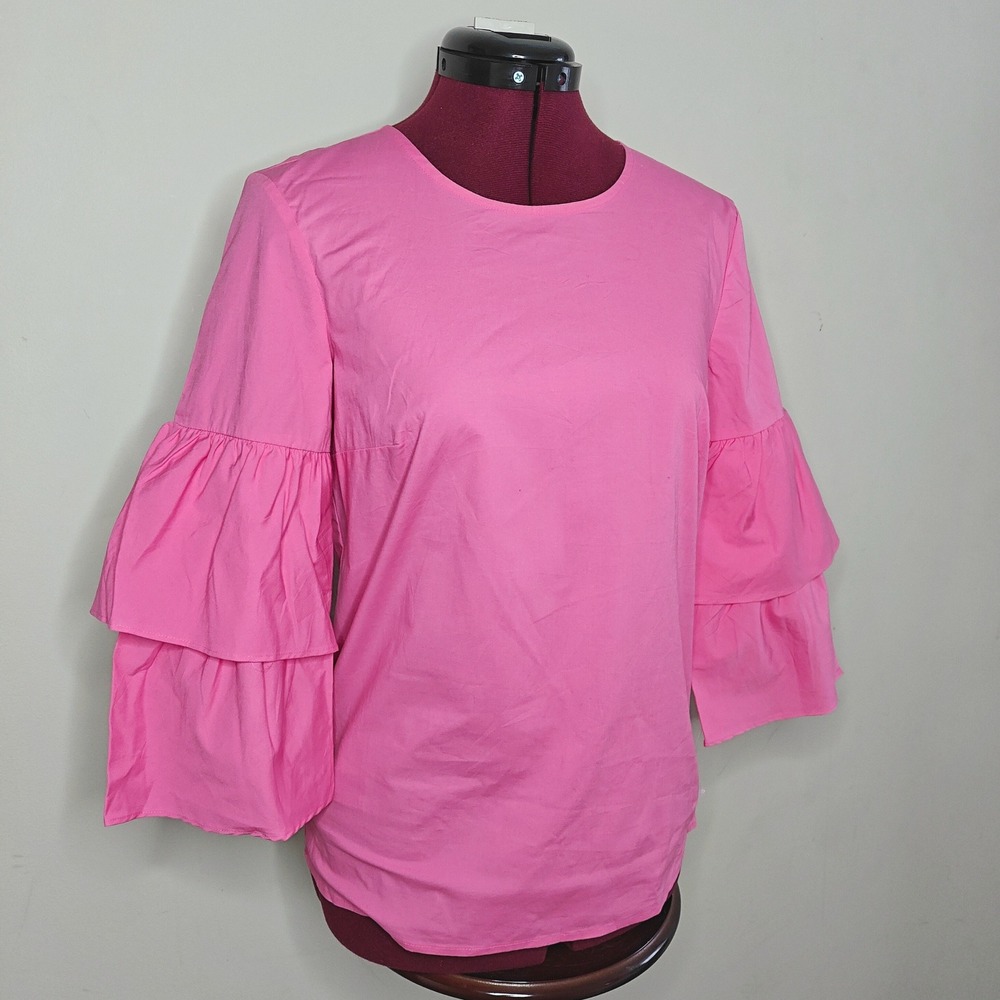 J.Crew Mercantile Womens Pink Tiered Flare Bell Sleeve Top Cotton Size 0 NWT